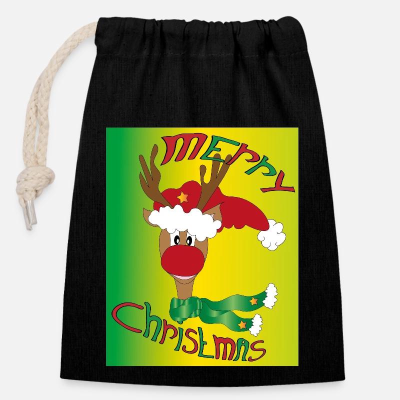 Frohe Weihnachten Rudolph - Verschließbarer Geschenkbeutel aus Baumwolle (14x20cm) - Schwarz
