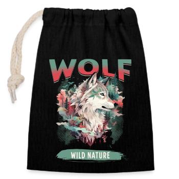 Wolf Wolfskopf Natur Wildnis Abenteuer Wald Kunst - Verschließbarer Geschenkbeutel aus Baumwolle (14x20cm) - Schwarz - Vorne