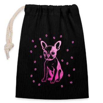 Boston Terrier avec de petites pattes - Sac cadeau en coton avec cordon (14 x 20 cm) - noir - Devant