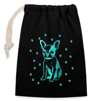 Boston Terrier avec de petites pattes - Sac cadeau en coton avec cordon (14 x 20 cm) - noir - Devant