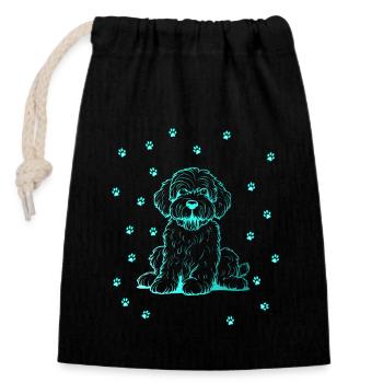 Portuguese Water Dog mit kleinen Pfoten - Verschließbarer Geschenkbeutel aus Baumwolle (14x20cm) - Schwarz - Vorne