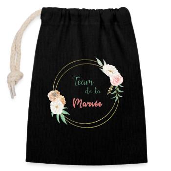 Team de la mariée - frame or et fleurs - Sac cadeau en coton avec cordon (14 x 20 cm) - noir - Devant