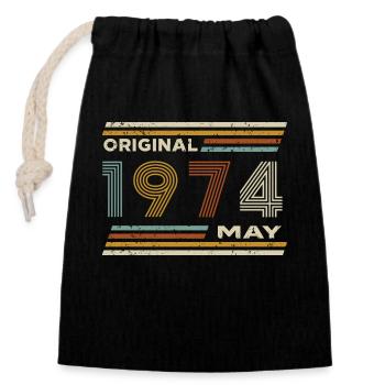 50th Birthday May 1974 Vintage Original Retro - Closable cotton gift bag (14x20cm) - black - Front