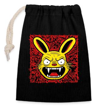 Lapin en colère - Sac cadeau en coton avec cordon (14 x 20 cm) - noir - Devant