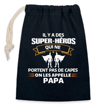 Humour Super-Héros Papa Illustration - Sac cadeau en coton avec cordon (14 x 20 cm) - bleu marine - Devant