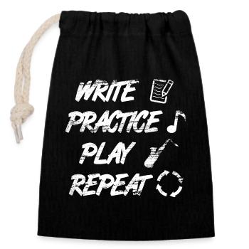 Motivational Saxophone Quote - Closable cotton gift bag (14x20cm) - black - Front