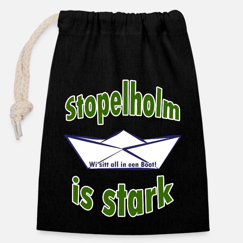 Stopelholm is stark - Wi sitt all in een Boot! - Verschließbarer Geschenkbeutel aus Baumwolle (14x20cm) - Schwarz