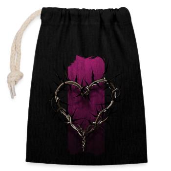 Enclos tendre : Épines en forme de cœur - Sac cadeau en coton avec cordon (14 x 20 cm) - noir - Devant