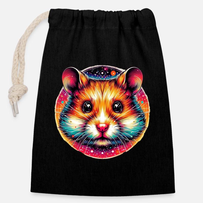 Hamster - Sac cadeau en coton avec cordon (14 x 20 cm) - noir