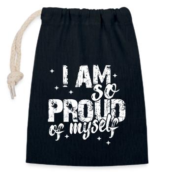 I am so proud of myself Spruch Anerkennung - Verschließbarer Geschenkbeutel aus Baumwolle (14x20cm) - Navy - Vorne