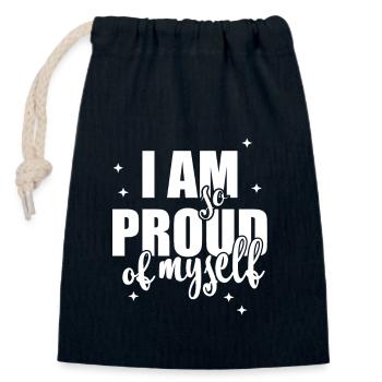I am so proud of myself Spruch Anerkennung - Verschließbarer Geschenkbeutel aus Baumwolle (14x20cm) - Navy - Vorne