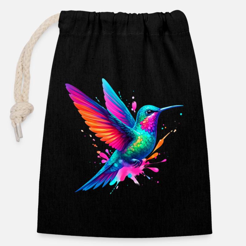Colibri - Sac cadeau en coton avec cordon (14 x 20 cm) - noir