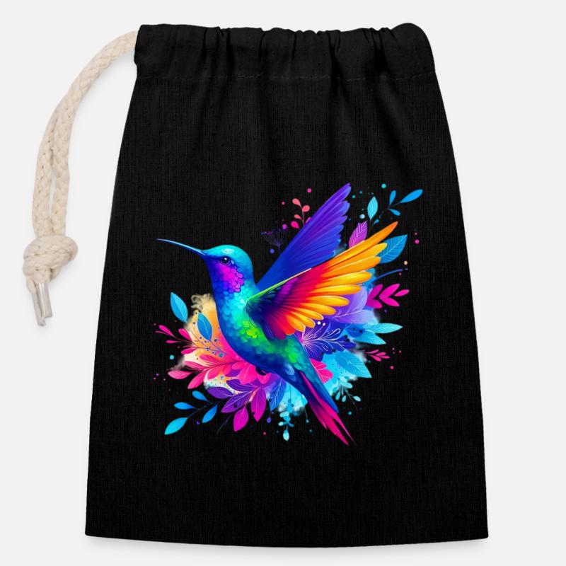 Colibri - Sac cadeau en coton avec cordon (14 x 20 cm) - noir