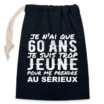 J'ai 60 ans | Humour Cadeau D'anniversaire 60 ans - Sac cadeau en coton avec cordon (14 x 20 cm) - bleu marine - Devant