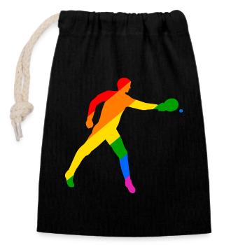 Tennis de table coloré - Sac cadeau en coton avec cordon (14 x 20 cm) - noir - Devant