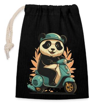 Panda Roller - Verschließbarer Geschenkbeutel aus Baumwolle (14x20cm) - Schwarz - Vorne