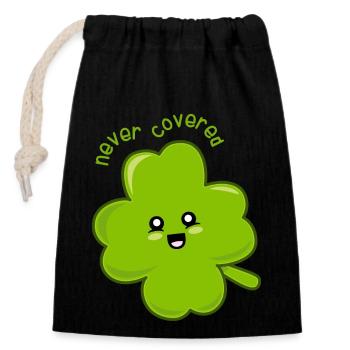 Lucky the Four-leaf Clover! - Closable cotton gift bag (14x20cm) - black - Front