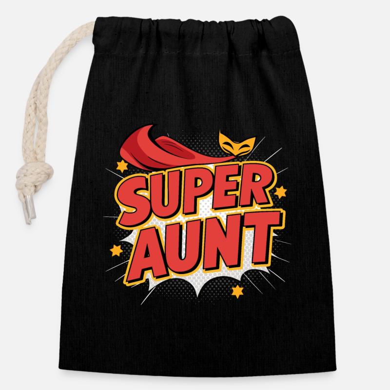 Super Aunt - Heldin des Alltags in Rot - Verschließbarer Geschenkbeutel aus Baumwolle (14x20cm) - Schwarz