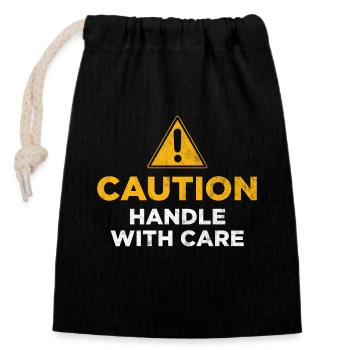 Caution Handle with care - Closable cotton gift bag (14x20cm) - black - Front