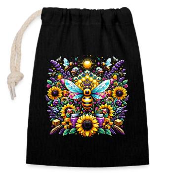 Vibrant, colorful artwork with bees - Closable cotton gift bag (14x20cm) - black - Front