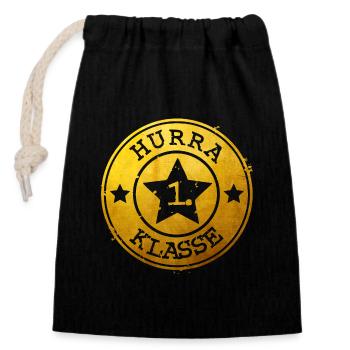 Hurrah 1ère classe - emblème doré avec étoile - Sac cadeau en coton avec cordon (14 x 20 cm) - noir - Devant