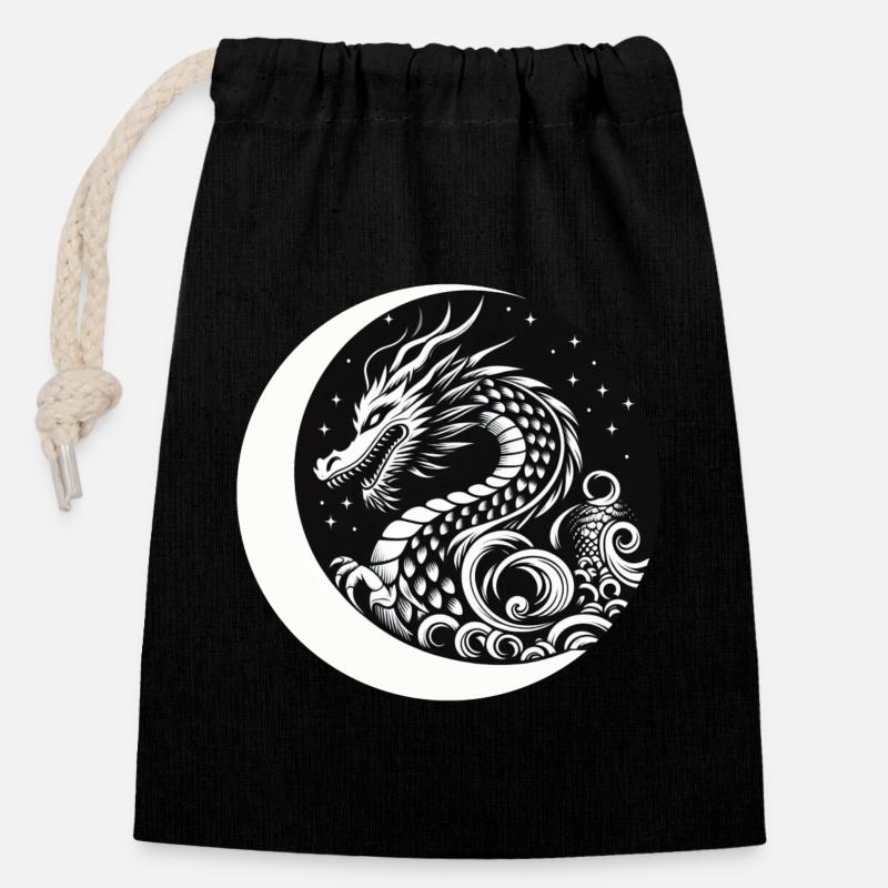 Chinese Dragon - Closable cotton gift bag (14x20cm) - black