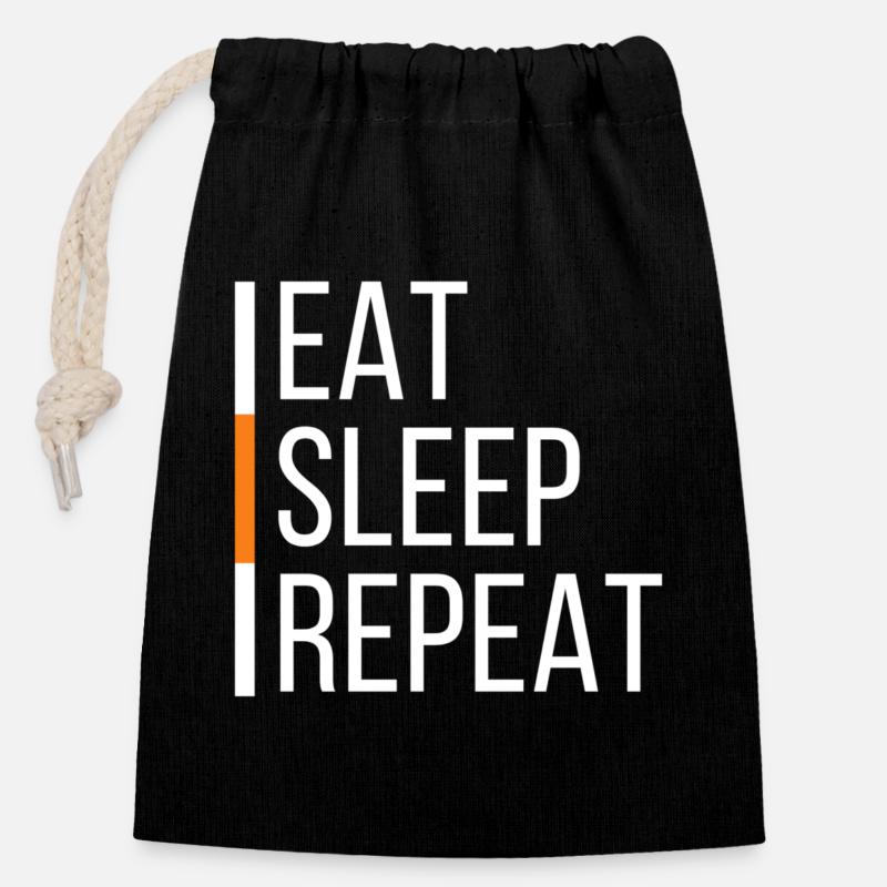 EAT SLEEP REPEAT - Sac cadeau en coton avec cordon (14 x 20 cm) - noir