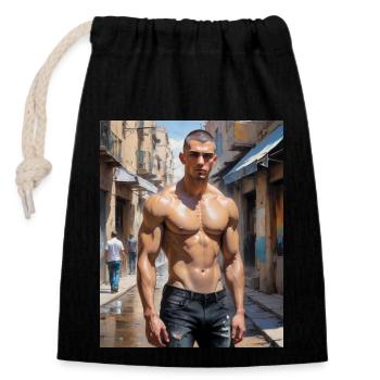 Handsome Men with muscular body – young guy - Closable cotton gift bag (14x20cm) - black - Front