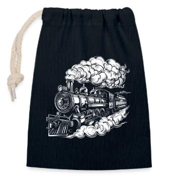 Steam Locomotive Graphics - Closable cotton gift bag (14x20cm) - navy - Front