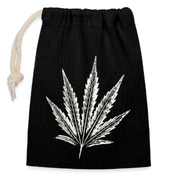 Cannabisblatt - WEISS - Verschließbarer Geschenkbeutel aus Baumwolle (14x20cm) - Schwarz - Vorne