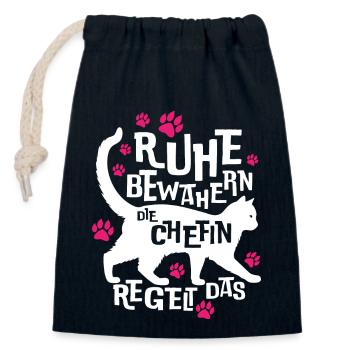 Cat Motive Keep Calm - Closable cotton gift bag (14x20cm) - navy - Front