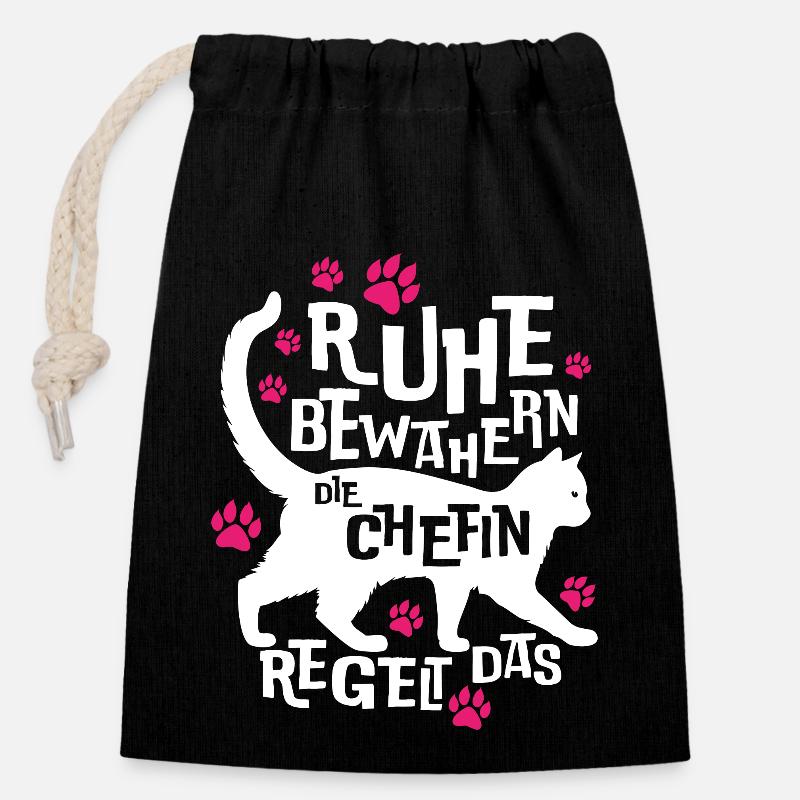 Cat Motif Restez calme - Sac cadeau en coton avec cordon (14 x 20 cm) - noir