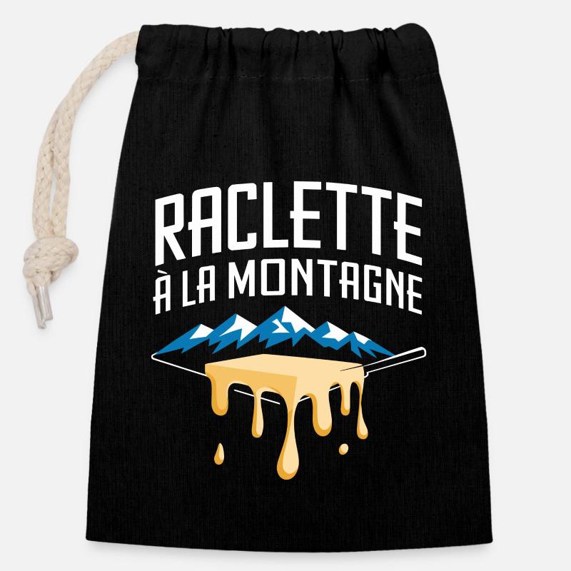 Raclette à la montagne - Sac cadeau en coton avec cordon (14 x 20 cm) - noir