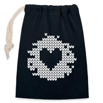 Herz Strickmuster Schnee Weihnachten Xmas Liebe - Verschließbarer Geschenkbeutel aus Baumwolle (14x20cm) - Navy - Vorne