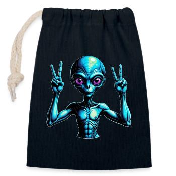 Illustration futuriste du signe de paix extraterrestre - Sac cadeau en coton avec cordon (14 x 20 cm) - bleu marine - Devant