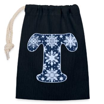Letter T Snowflakes - Closable cotton gift bag (14x20cm) - navy - Front