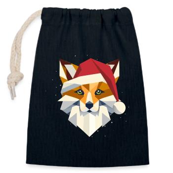 Fuchs mit Weihnachtsmütze- Kunst für die Feiertage - Verschließbarer Geschenkbeutel aus Baumwolle (14x20cm) - Navy - Vorne