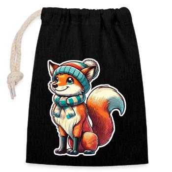 Christmas Fox Mr. - Closable cotton gift bag (14x20cm) - black - Front