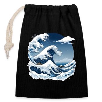 Große Welle von Kanagawa - Verschließbarer Geschenkbeutel aus Baumwolle (14x20cm) - Schwarz - Vorne