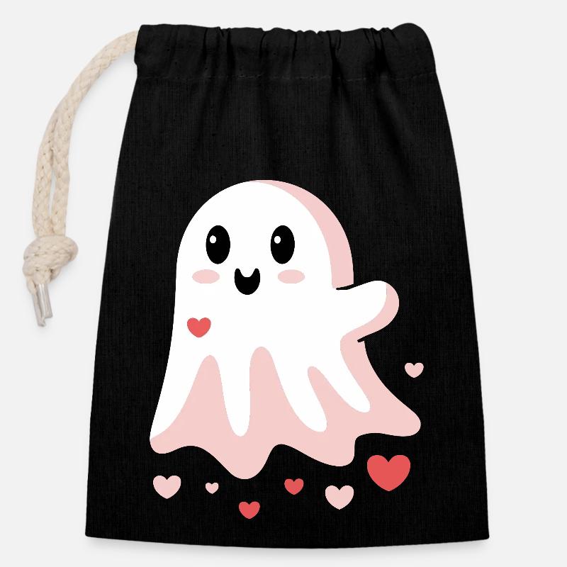 Cute Love Ghost - Closable cotton gift bag (14x20cm) - black