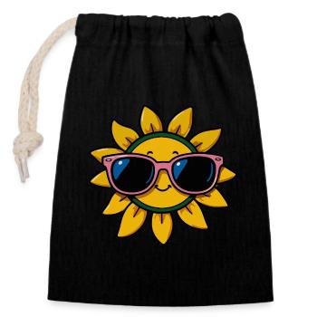 Coole Sonnenblume mit Sonnenbrille - Fröhlich - Verschließbarer Geschenkbeutel aus Baumwolle (14x20cm) - Schwarz - Vorne