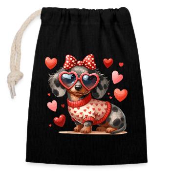 Dackel Dackelliebe Hund Vierbeiner Hundeliebhaber - Verschließbarer Geschenkbeutel aus Baumwolle (14x20cm) - Schwarz - Vorne