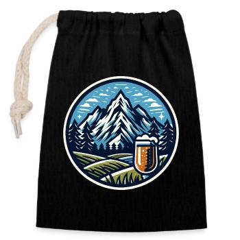 Mountain and Beer Nature Motif - Closable cotton gift bag (14x20cm) - black - Front