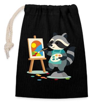 Raton laveur créatif pour les amateurs d’art, petits et grands - Sac cadeau en coton avec cordon (14 x 20 cm) - noir - Devant