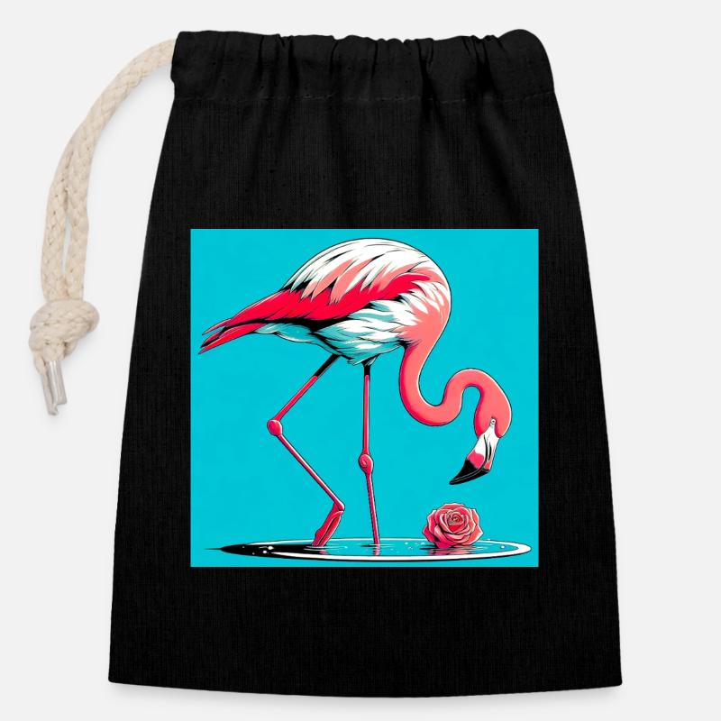 Flamingo - Verschließbarer Geschenkbeutel aus Baumwolle (14x20cm) - Schwarz