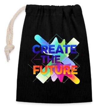 Create the future - Verschließbarer Geschenkbeutel aus Baumwolle (14x20cm) - Schwarz - Vorne