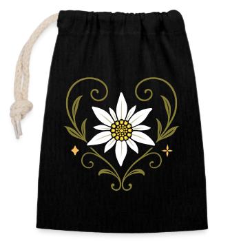 Edelweiss Heart Vintage Folk Festival Design - Closable cotton gift bag (14x20cm) - black - Front