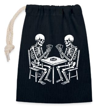 Skeleton Card Game Print Design - Closable cotton gift bag (14x20cm) - navy - Front