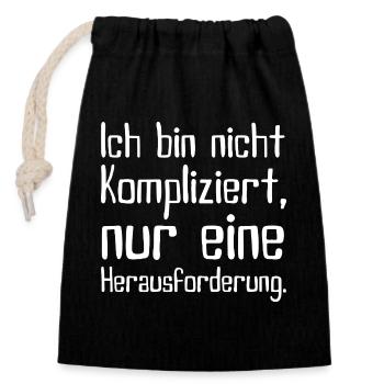 Not complicated – challenge - Closable cotton gift bag (14x20cm) - black - Front