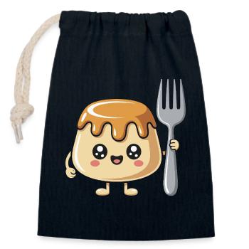 Pudding with fork - Closable cotton gift bag (14x20cm) - navy - Front